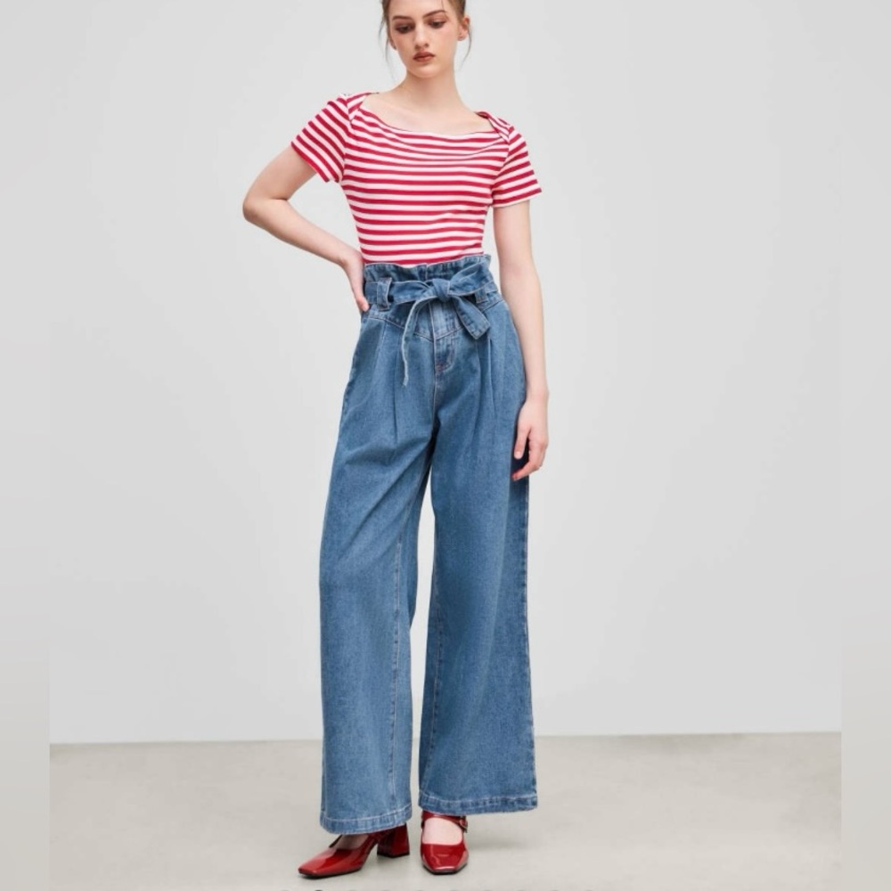 Cider high waisted jeans with bow XS